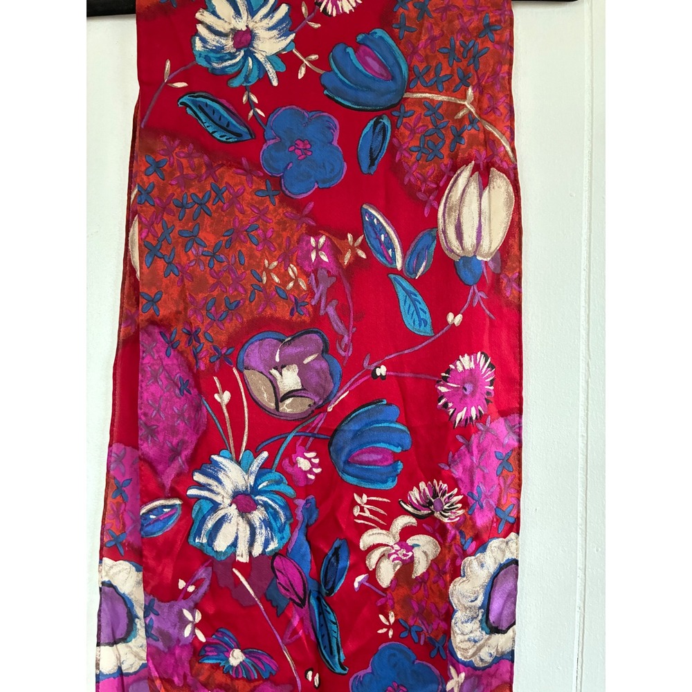 Jones New York Silk Scarf Set 2 Floral Red Brown Ombre Made in Japan Vintage - Picture 5 of 10
